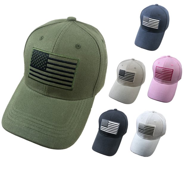 Solid Color Hat with Embroidered FLAG